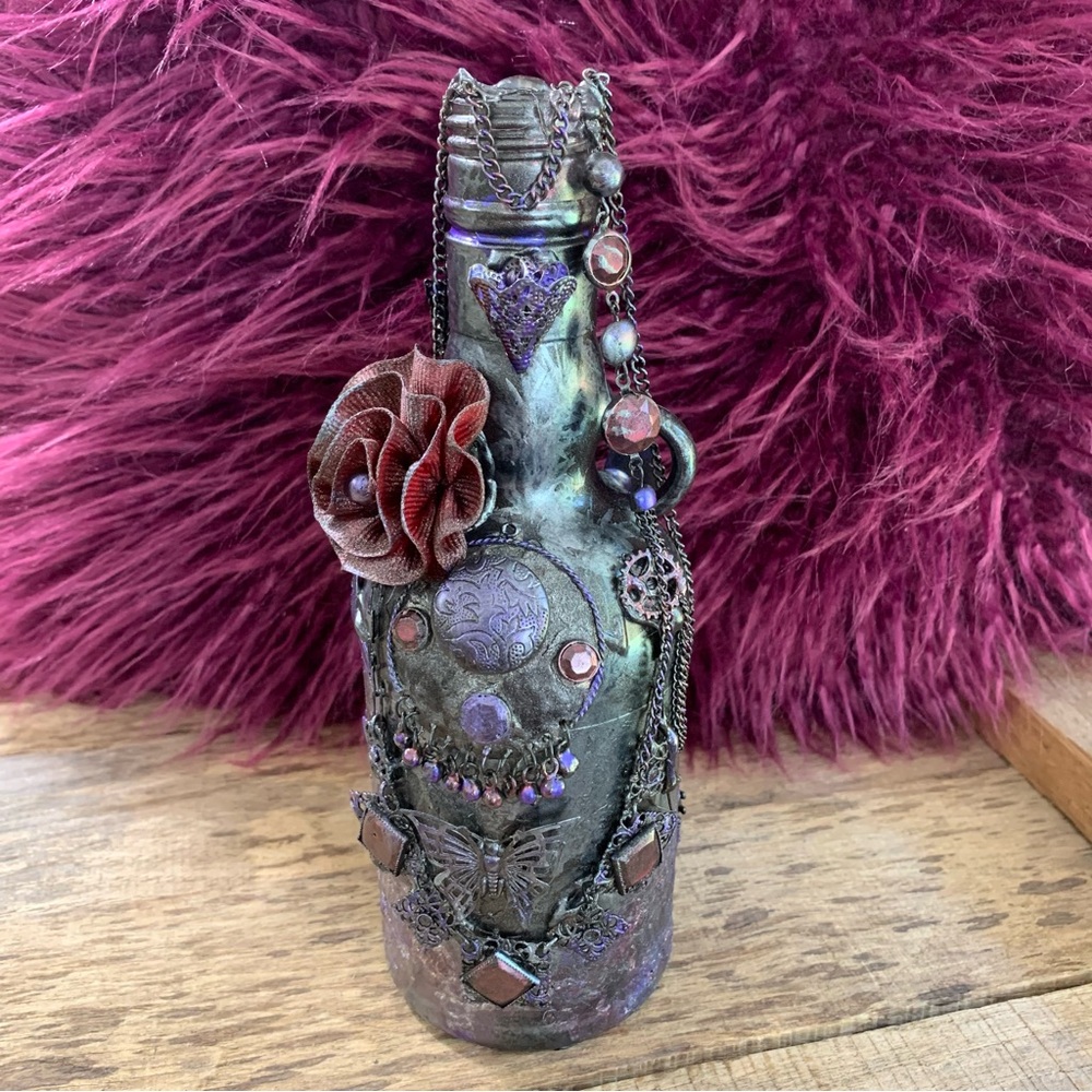 Handmade Steampunk Decor Bottle with Gears – Vintage Cosplay Prop